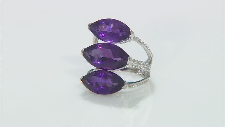 Purple African Amethyst Rhodium Over Sterling Silver 3-Stone Ring 11.40ctw Video Thumbnail