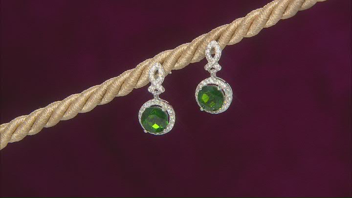 Green Chrome Diopside Rhodium Over Sterling Silver Dangle Earrings 3.00ctw Video Thumbnail