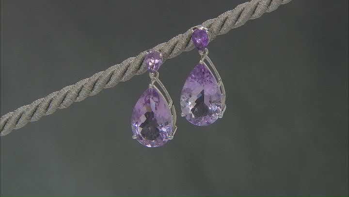 Purple Amethyst Platinum Over Sterling Silver Dangle Earrings 18.80ctw Video Thumbnail