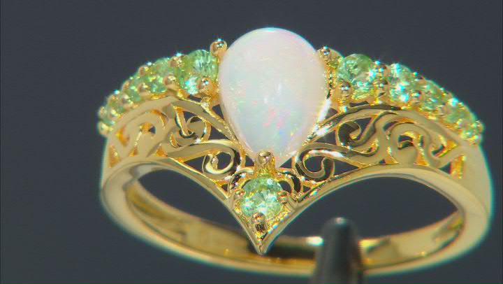 Multi-Color Ethiopian Opal 18k Yellow Gold Over Sterling Silver Ring 1.04ctw Video Thumbnail