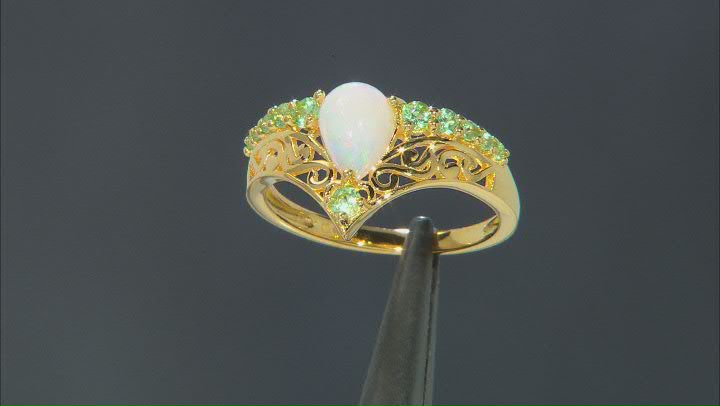 Multi-Color Ethiopian Opal 18k Yellow Gold Over Sterling Silver Ring 1.04ctw Video Thumbnail