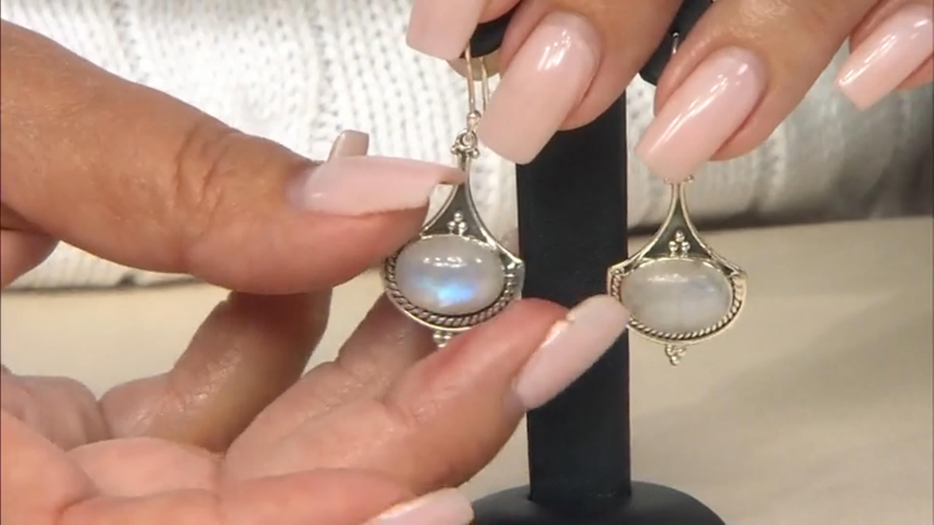 Multi-Color Rainbow Moonstone Sterling Silver Dangle Earrings Video Thumbnail