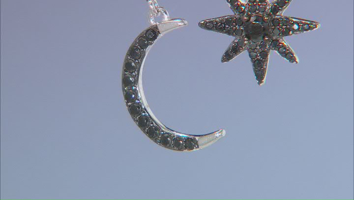 Black Spinel Rhodium Over Sterling Silver Moon And Start Dangle Earrings 0.70ctw Video Thumbnail