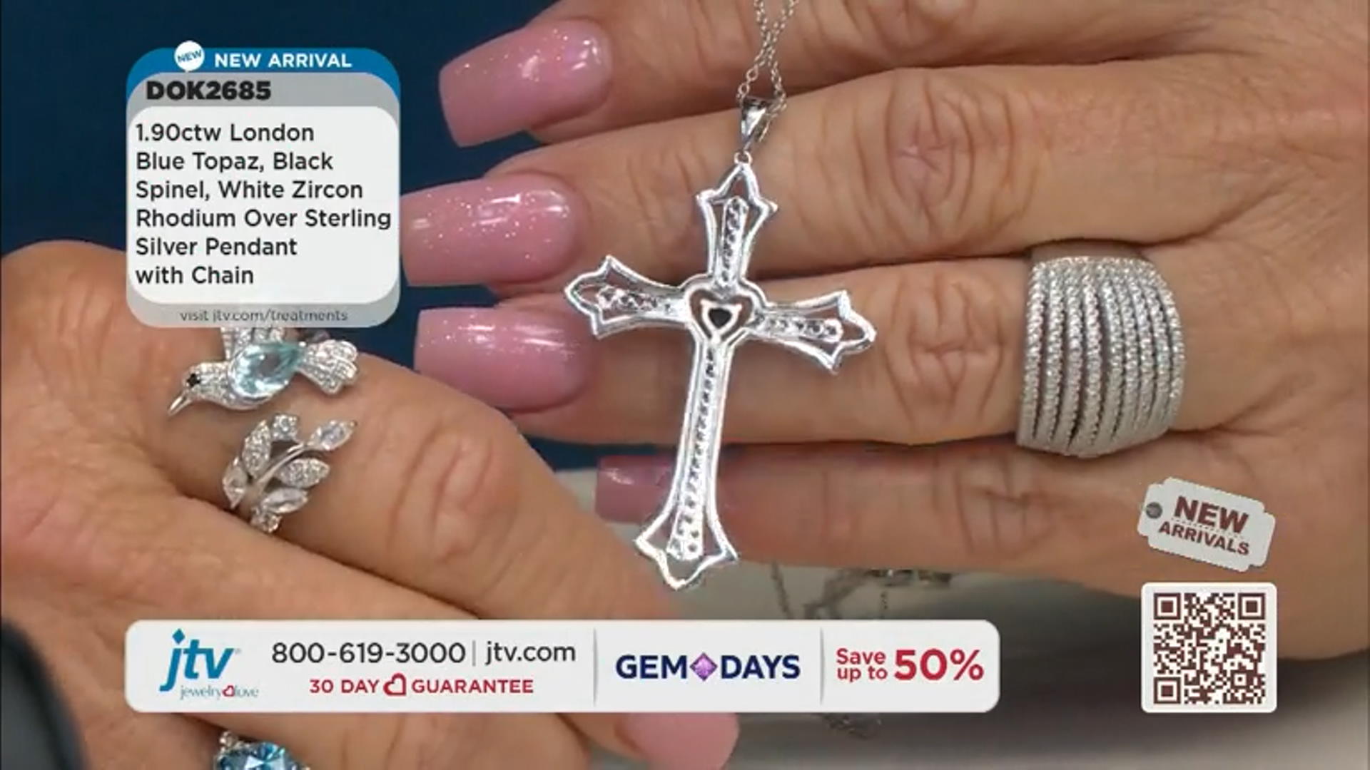 London Blue Topaz Rhodium Over Sterling Silver Cross Pendant With Chain 1.90ctw Video Thumbnail