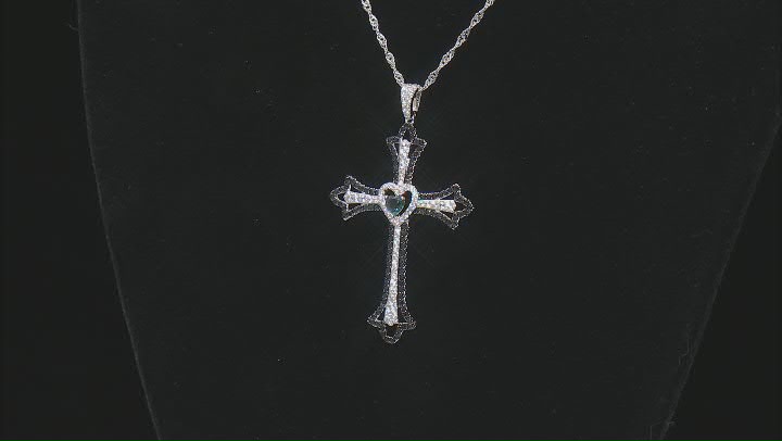 London Blue Topaz Rhodium Over Sterling Silver Cross Pendant With Chain 1.90ctw Video Thumbnail