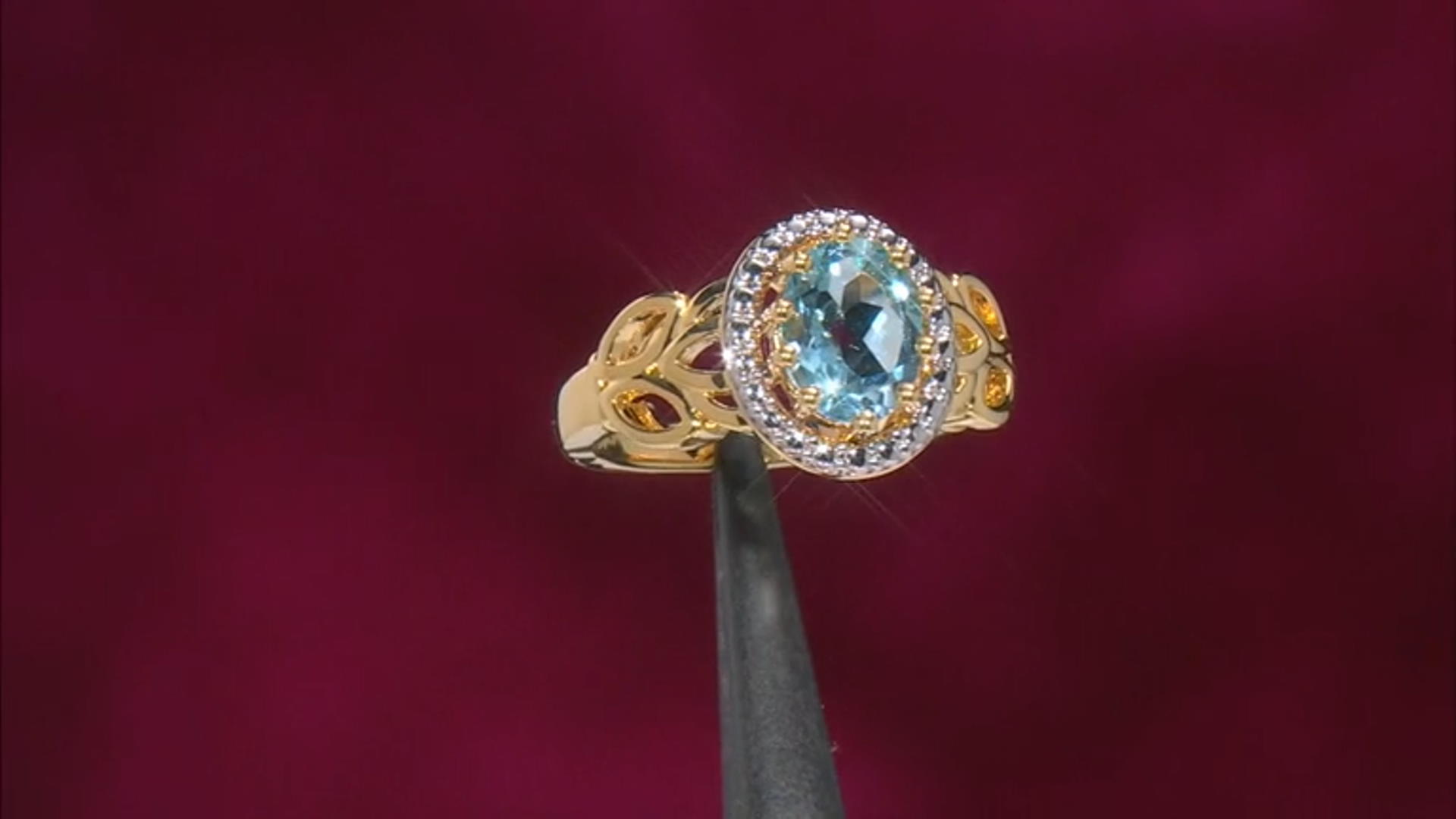 Sky Blue Topaz 18k Yellow Gold Over Bronze Ring 2.13ct Video Thumbnail