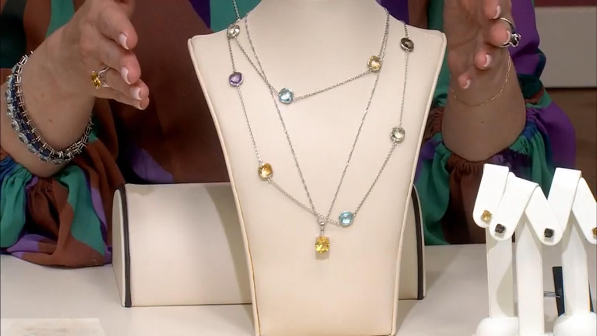 Multi-Color Multi-Gemstone Rhodium Over Sterling Silver Station Necklace 27.00ctw Video Thumbnail