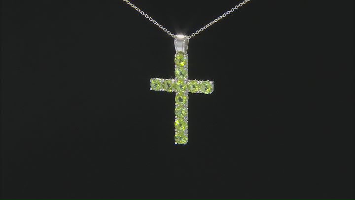 Green Peridot Rhodium Over Sterling Silver Cross Pendant With Chain 6.00ctw Video Thumbnail