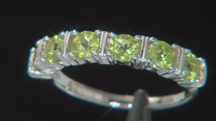 Green Peridot Rhodium Over Sterling Silver 6-Stone Ring 1.50ctw Video Thumbnail