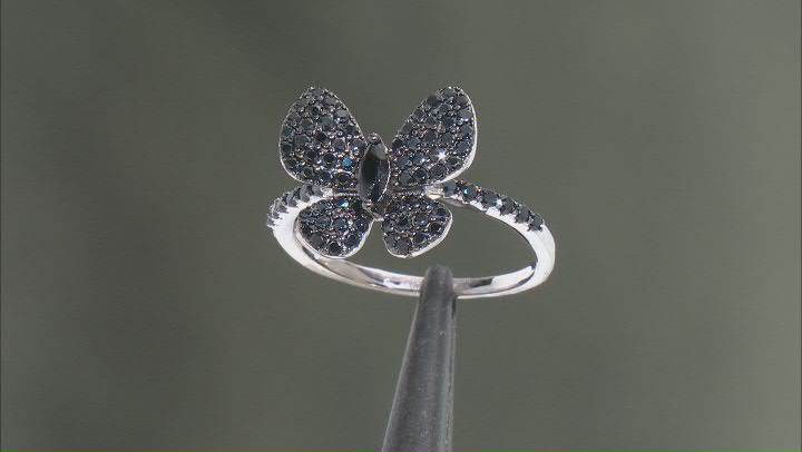 Black Spinel Rhodium Over Sterling Silver Butterfly Ring 0.90ctw Video Thumbnail