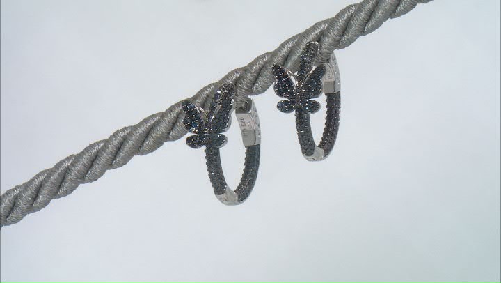 Black Spinel Rhodium Over Sterling Silver Butterfly Hoop Earrings 1.48ctw Video Thumbnail