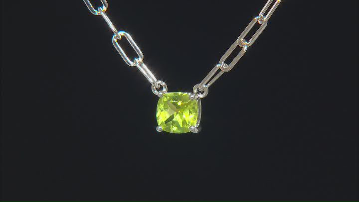 Green Peridot Rhodium Over Sterling Silver Paperclip Necklace 1.03ct Video Thumbnail