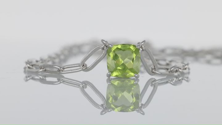 Green Peridot Rhodium Over Sterling Silver Paperclip Necklace 1.03ct Video Thumbnail