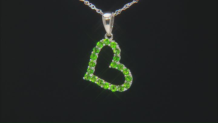 Green Chrome Diopside Rhodium Over Sterling Silver Heart Pendant With Chain 1.40ctw Video Thumbnail