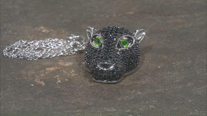 Black Spinel Rhodium Over sterling Silver Panther Pendant With Chain 3.05ctw Video Thumbnail