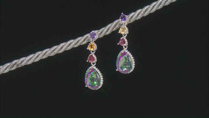 Multi-Color Quartz Rhodium Over Sterling Silver Dangle Earrings 5.81ctw Video Thumbnail