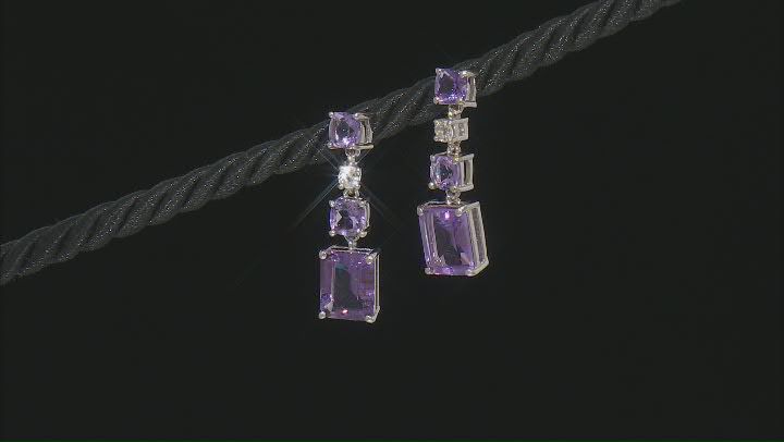 Purple Amethyst Platinum Over Sterling Silver Earrings 8.04ctw Video Thumbnail