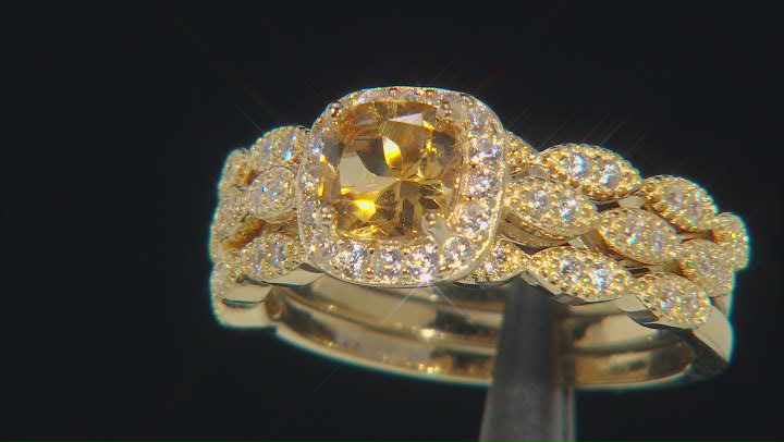 Yellow Citrine 18k Yellow Gold Over Sterling Silver Ring Set of 3 1.39ctw Video Thumbnail
