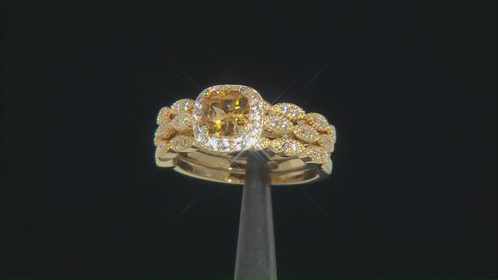 Yellow Citrine 18k Yellow Gold Over Sterling Silver Ring Set of 3 1.39ctw Video Thumbnail