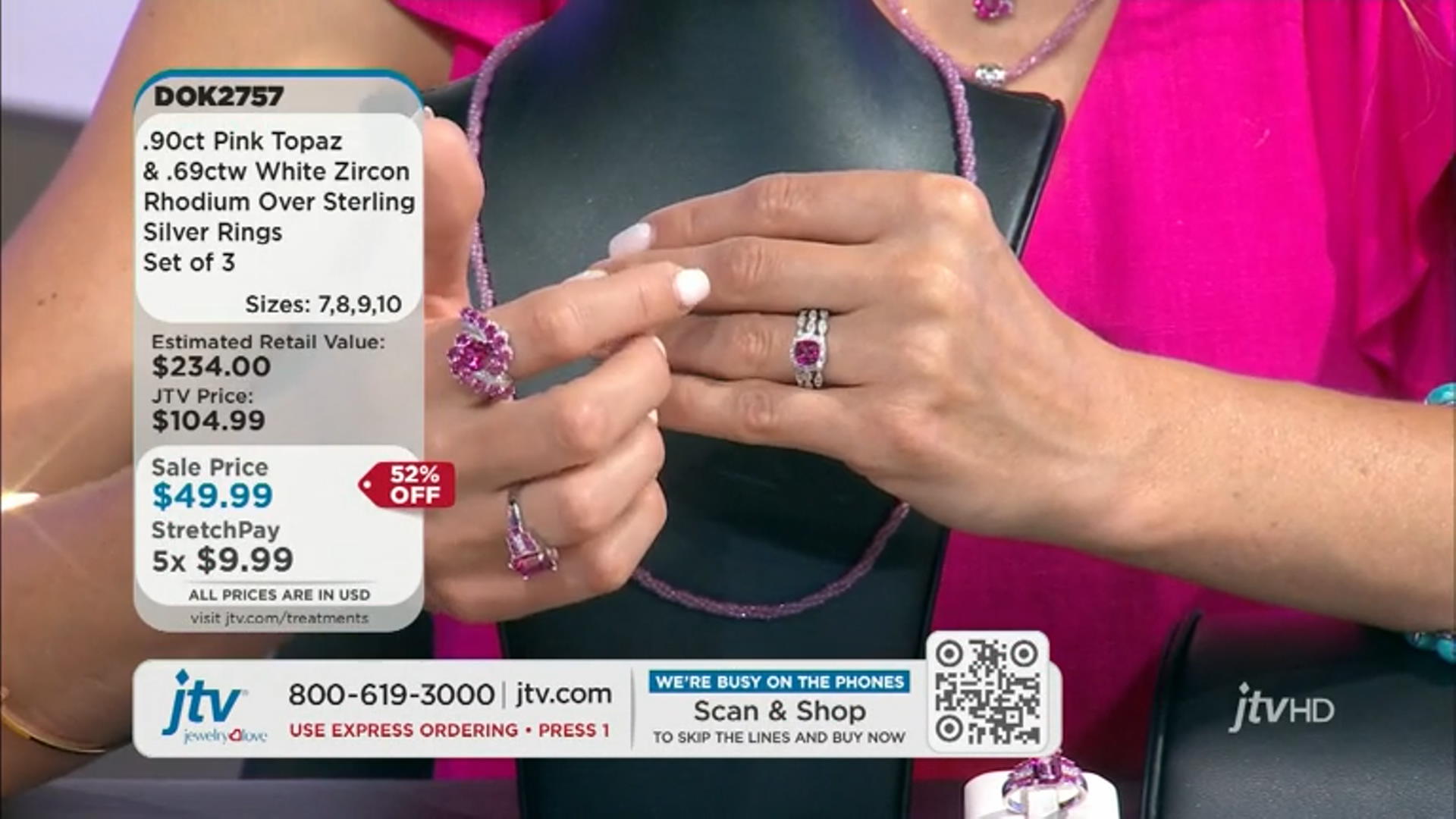 Pink Topaz Rhodium Over Sterling Silver Ring Set of 3 1.59ctw Video Thumbnail
