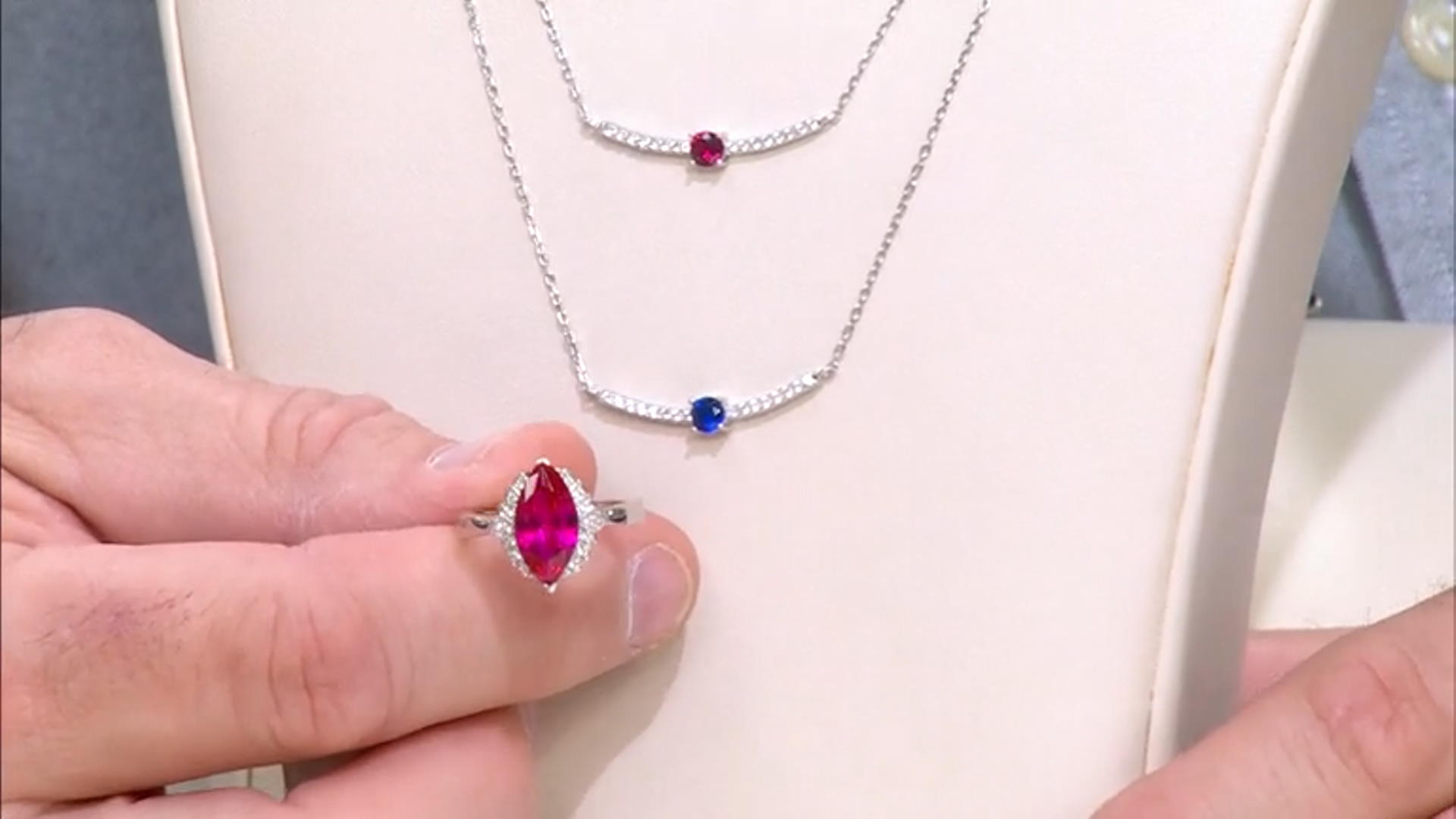 Red Lab Created Ruby Rhodium Over Sterling Silver Necklace Set 1.06ctw Video Thumbnail