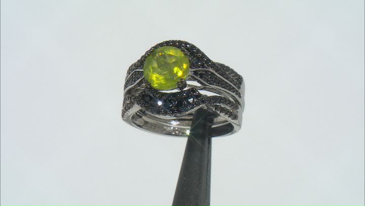 Green Peridot Rhodium Over Sterling Silver Ring Set 3.87ctw Video Thumbnail