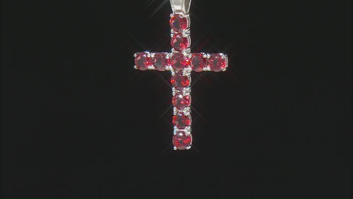 Red Garnet Rhodium Over Sterling Silver Cross Pendant With Chain 6.00ctw Video Thumbnail