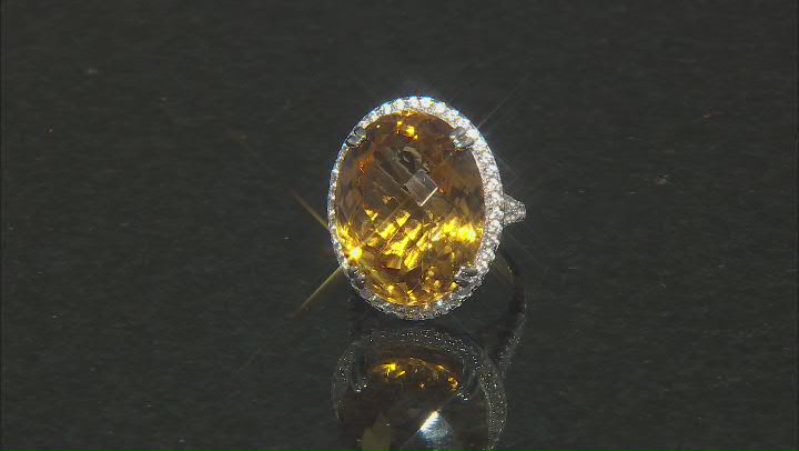 Yellow Citrine Rhodium Over Sterling Silver Ring 21.25ctw Video Thumbnail