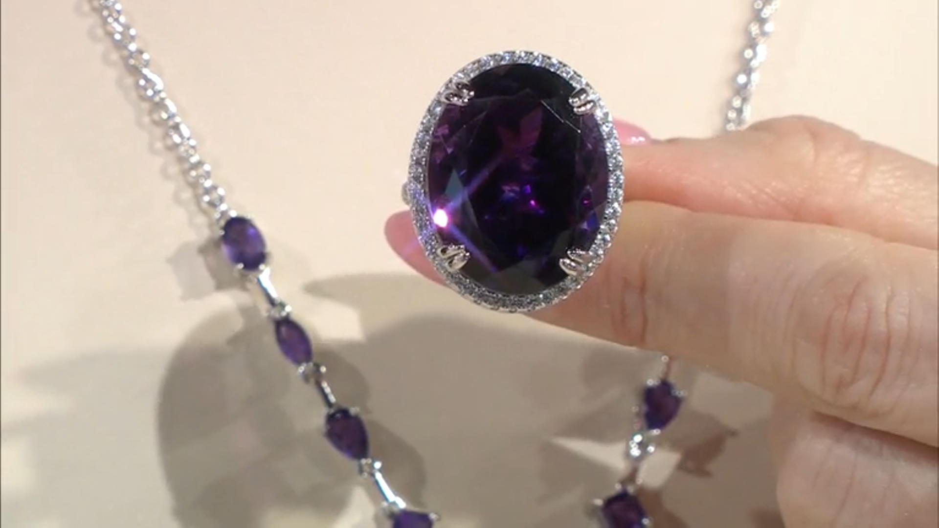 Purple Amethyst Rhodium Over Sterling Silver Ring 21.25ctw Video Thumbnail