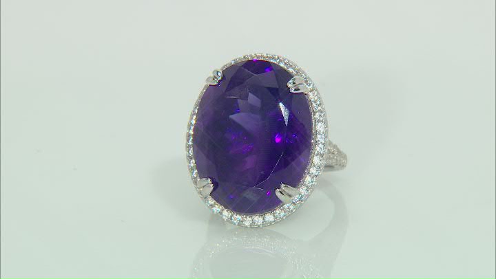Purple Amethyst Rhodium Over Sterling Silver Ring 21.25ctw Video Thumbnail
