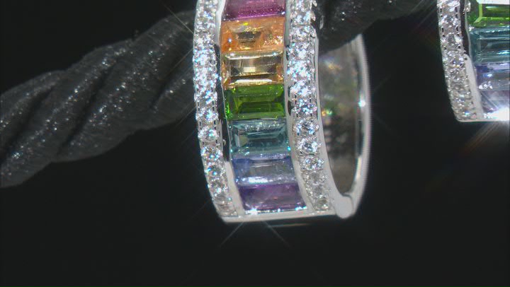 Multi-Color Multi-Gemstone Platinum Over Sterling Silver Hoop Earrings 2.66ctw Video Thumbnail