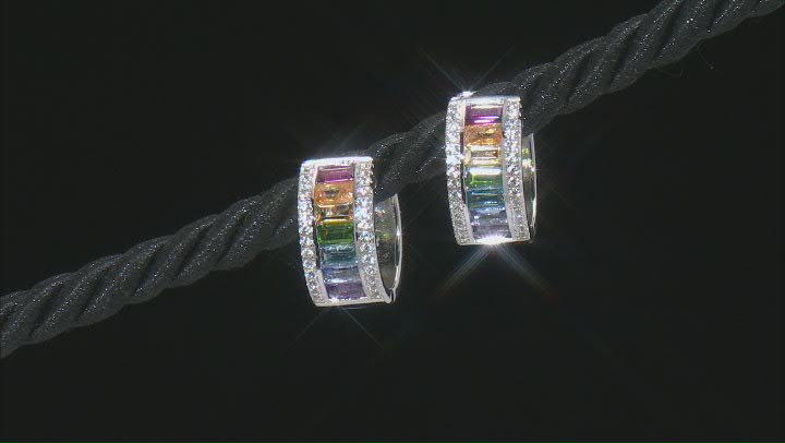 Multi-Color Multi-Gemstone Platinum Over Sterling Silver Hoop Earrings 2.66ctw Video Thumbnail