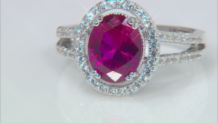 Red Lab Created Ruby Rhodium Over Sterling Silver Ring 3.74ctw Video Thumbnail