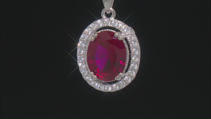 Red Lab Created Ruby Rhodium Over Sterling Silver Pendant With Chain 3.44ctw Video Thumbnail