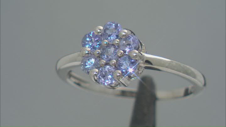 Blue Tanzanite Platinum Over Sterling Silver Flower Ring 0.55ctw Video Thumbnail
