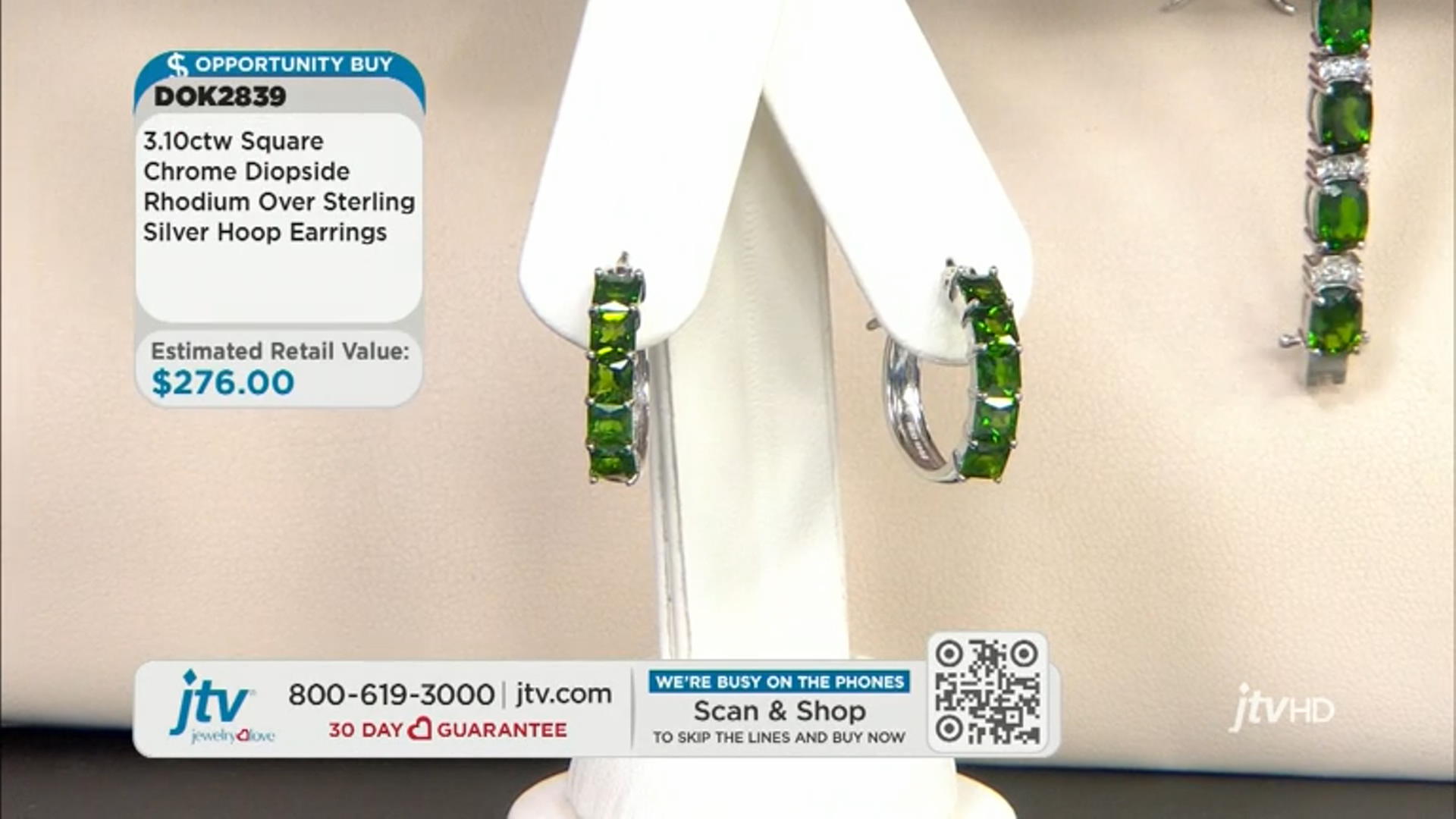 Green Chrome Diopside Rhodium Over Sterling Silver Hoop Earrings 3.10ctw Video Thumbnail