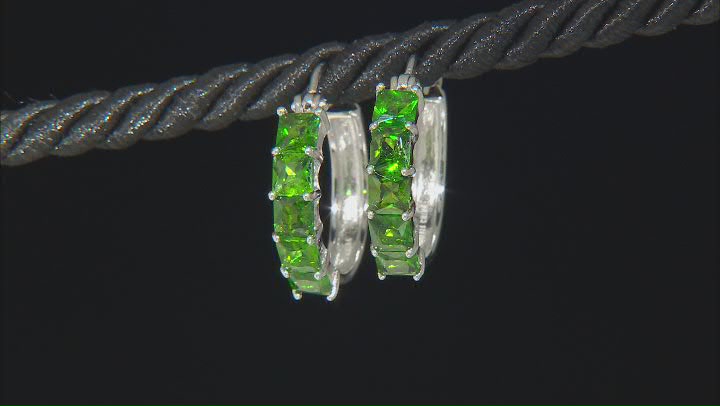 Green Chrome Diopside Rhodium Over Sterling Silver Hoop Earrings 3.10ctw Video Thumbnail