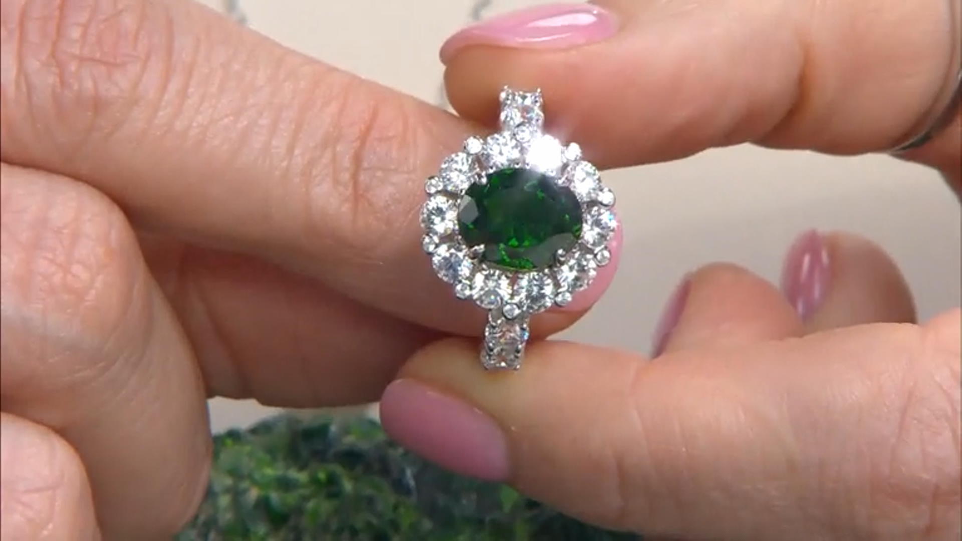 Green Chrome Diopside Rhodium Over Sterling Silver Ring 5.18ctw Video Thumbnail