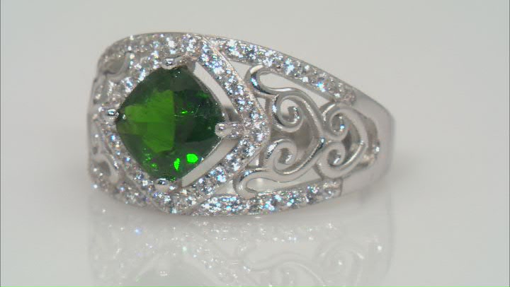 Green Chrome Diopside Rhodium Over Sterling Silver Ring 1.85ctw Video Thumbnail