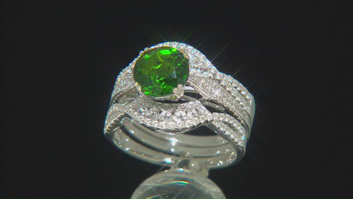 Green Chrome Diopside Rhodium Over Sterling Silver Ring Set 3.13ctw Video Thumbnail