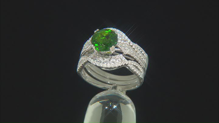 Green Chrome Diopside Rhodium Over Sterling Silver Ring Set 3.13ctw Video Thumbnail