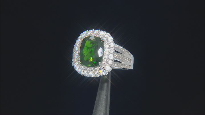 Green Chrome Diopside Rhodium Over Sterling Silver Ring 3.50ctw Video Thumbnail