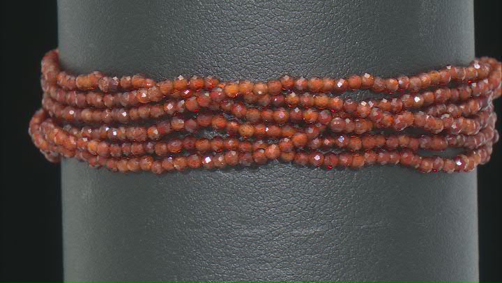 Red Hessonite Garnet Rhodium Over Sterling Silver Beaded Bracelet Video Thumbnail