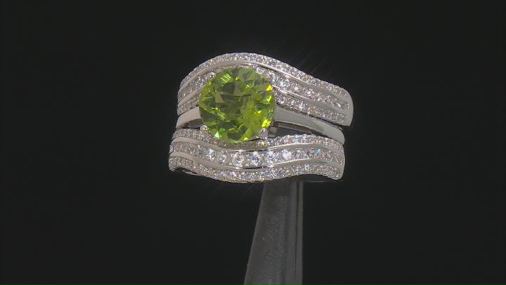 Green Peridot Rhodium Over Sterling Silver Ring Set 4.20ctw Video Thumbnail