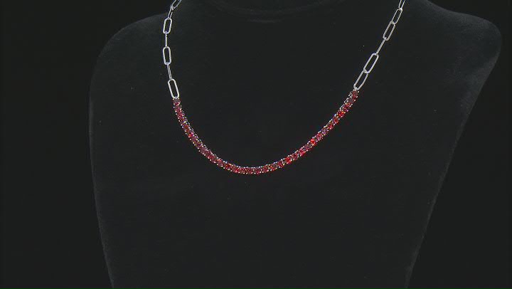 Red Garnet Rhodium Over Sterling Silver Paperclip Necklace 3.75ctw Video Thumbnail
