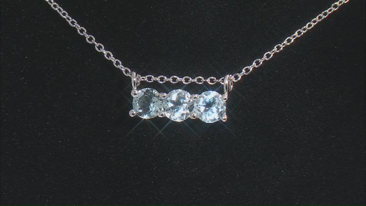 1.08ctw Blue Aquamarine Rhodium Over Sterling Silver 3-Stone Necklace Video Thumbnail