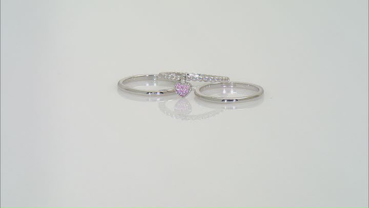 Pink Lab Created Sapphire Rhodium Over Sterling Silver Ring Set 0.05ctw Video Thumbnail