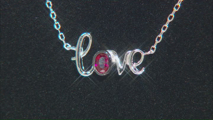 Red Lab Created Ruby Rhodium Over Sterling Silver Love Necklace 0.18ct Video Thumbnail