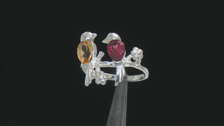 Yellow Citrine Rhodium Over Sterling Silver "Love Birds" Ring 0.90ctw Video Thumbnail