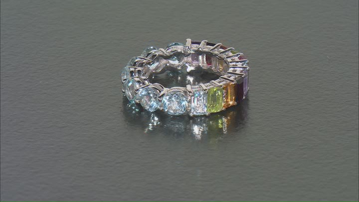 Multi-Color Multi-Gemstone Platinum Over Sterling Silver Infinity Band Ring 7.57ctw Video Thumbnail